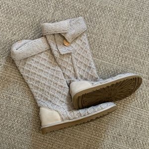 UGG Neutrals Cardi Cardu Beige Cream Lattice Sweater Knit Tall Boots
